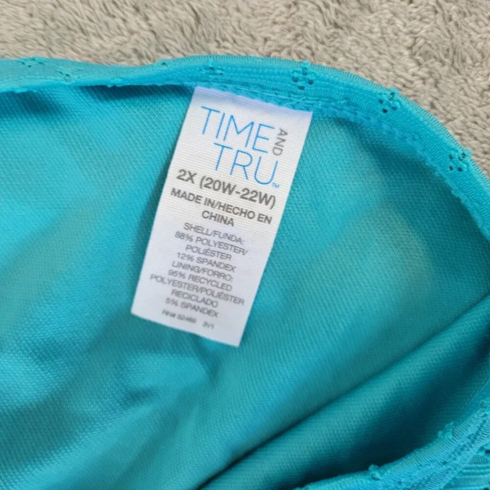 Time and Tru 2X Blue Eyelet Bikini Bottom Swimwear 20W 22W Lined Plus BLU103E